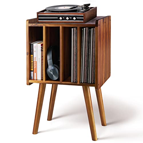 2BHome mid-century wooden LP console with four cabinets and a turntable on top
