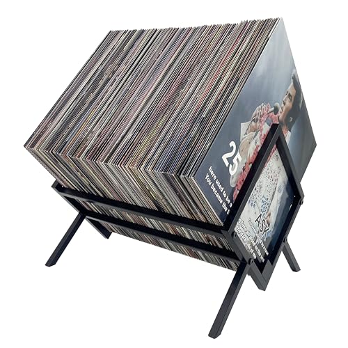Regal black metal record display holder filled with 70 upright LPs